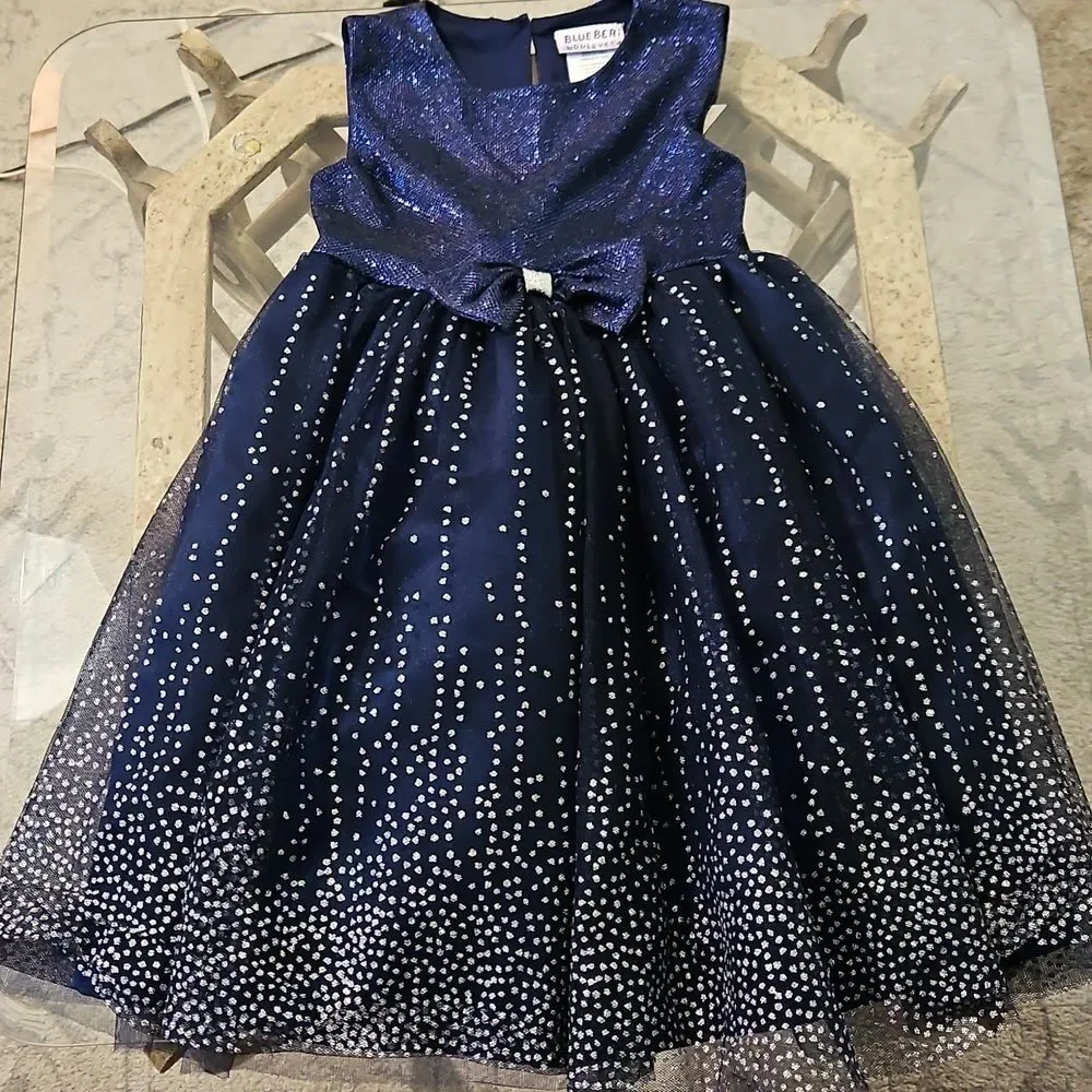 Blueberi Boulevard Girls Blue Glitter Fit & Flare Dress Size 5 Special Occasion